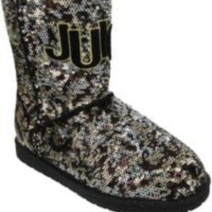 NEW JUICY COUTURE JC KOOKILY LEOPARD SEQUIN BLING BOOTS SHOES WOMENS SIZE 10
